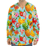 Hawaiian Tropical Fruits Pattern Print Long Sleeve Baseball Jersey