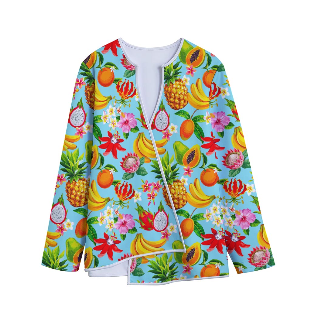 Hawaiian Tropical Fruits Pattern Print Long Sleeve Short Coat