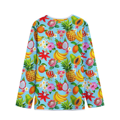 Hawaiian Tropical Fruits Pattern Print Long Sleeve Short Coat