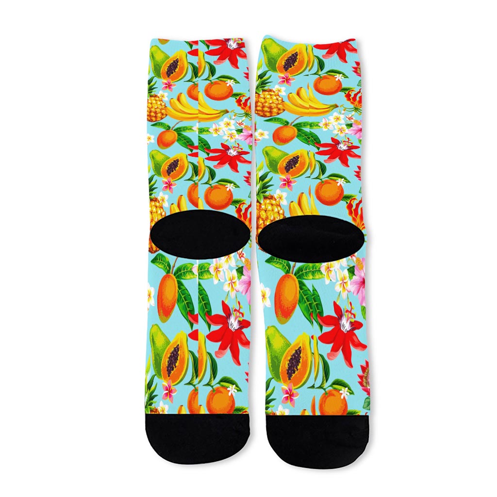 Hawaiian Tropical Fruits Pattern Print Long Socks