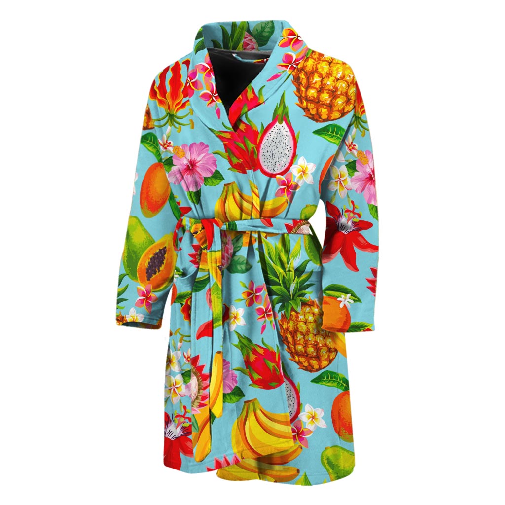 Hawaiian Tropical Fruits Pattern Print Men's Bathrobe