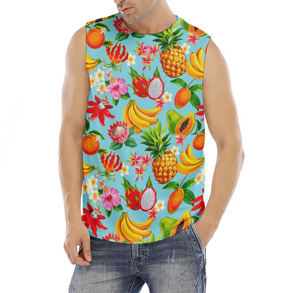 Hawaiian Tropical Fruits Pattern Print Men's Fitness Tank Top