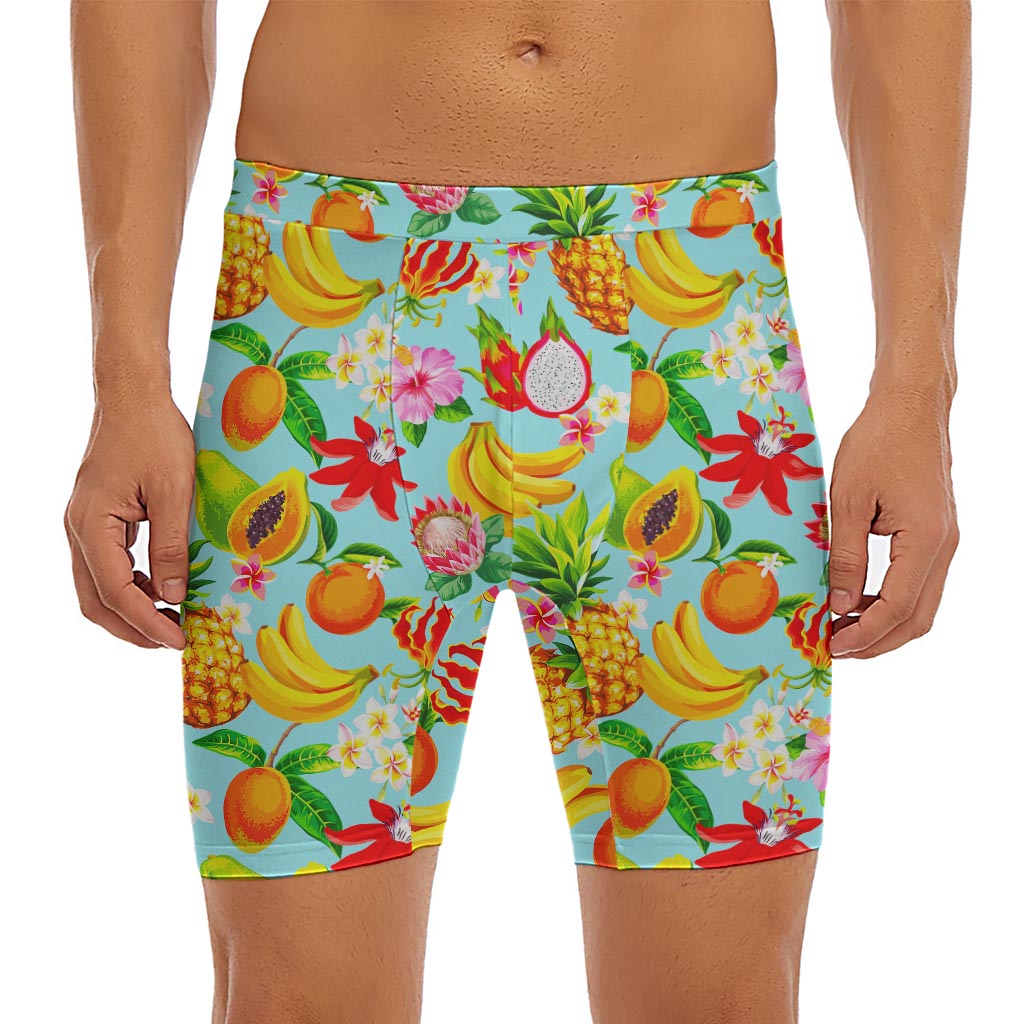 Hawaiian Tropical Fruits Pattern Print Men's Long Boxer Briefs