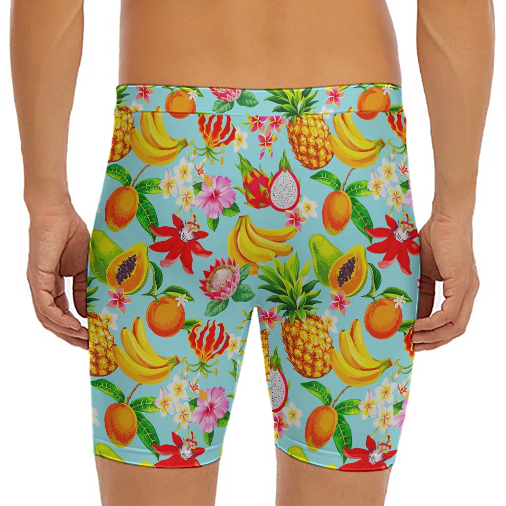Hawaiian Tropical Fruits Pattern Print Men's Long Boxer Briefs