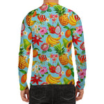 Hawaiian Tropical Fruits Pattern Print Men's Long Sleeve Rash Guard