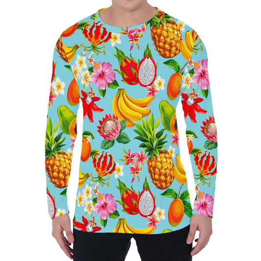 Hawaiian Tropical Fruits Pattern Print Men's Long Sleeve T-Shirt