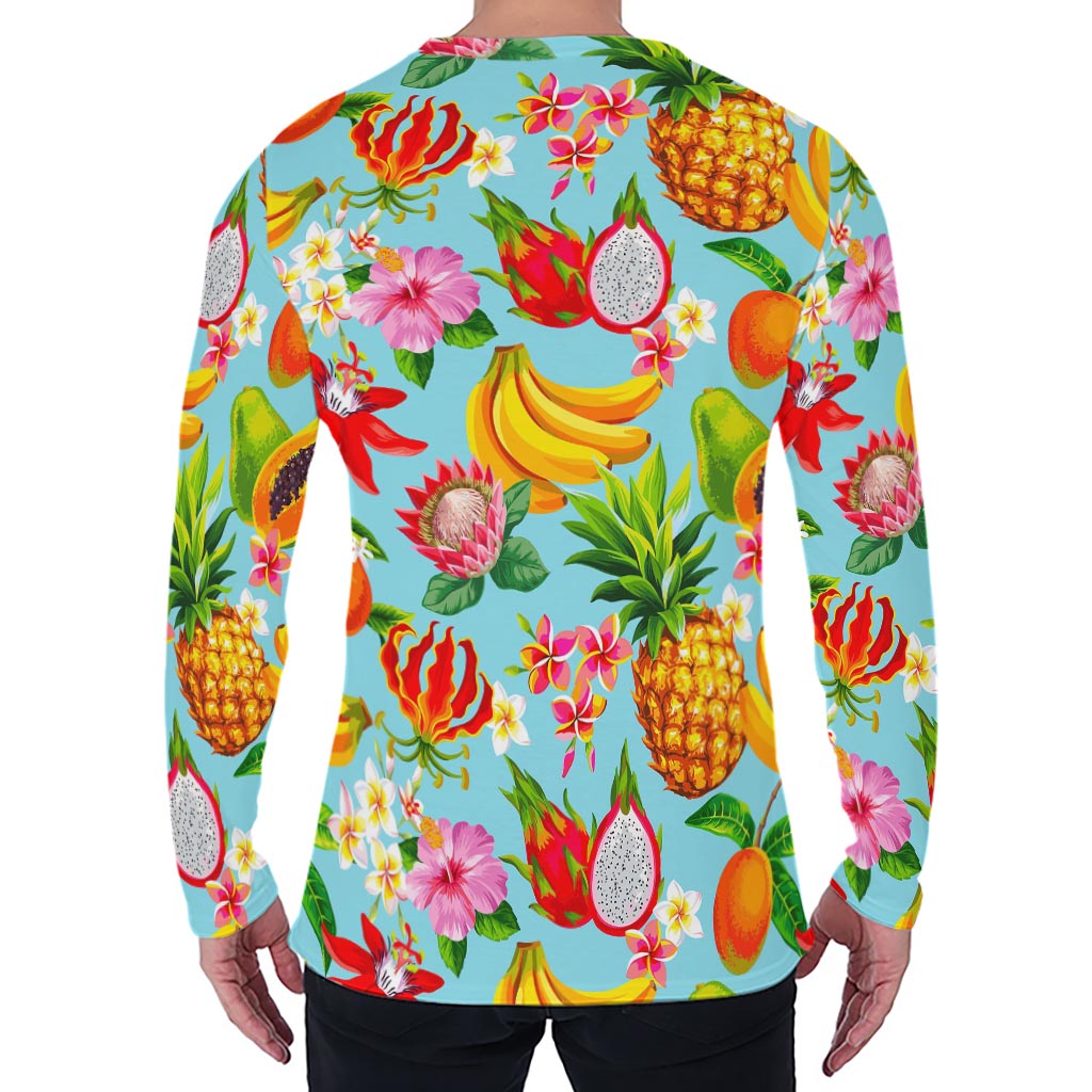 Hawaiian Tropical Fruits Pattern Print Men's Long Sleeve T-Shirt