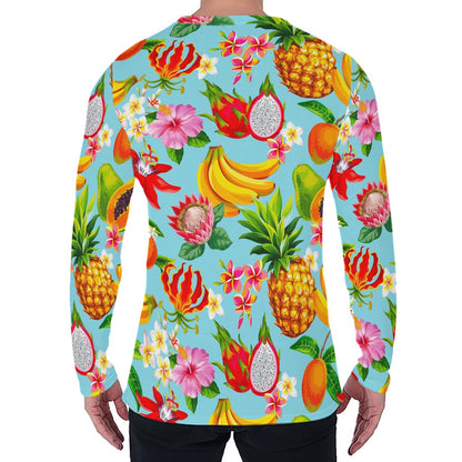 Hawaiian Tropical Fruits Pattern Print Men's Long Sleeve T-Shirt