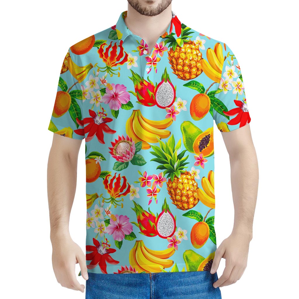 Hawaiian Tropical Fruits Pattern Print Men's Polo Shirt