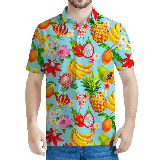 Hawaiian Tropical Fruits Pattern Print Men's Polo Shirt