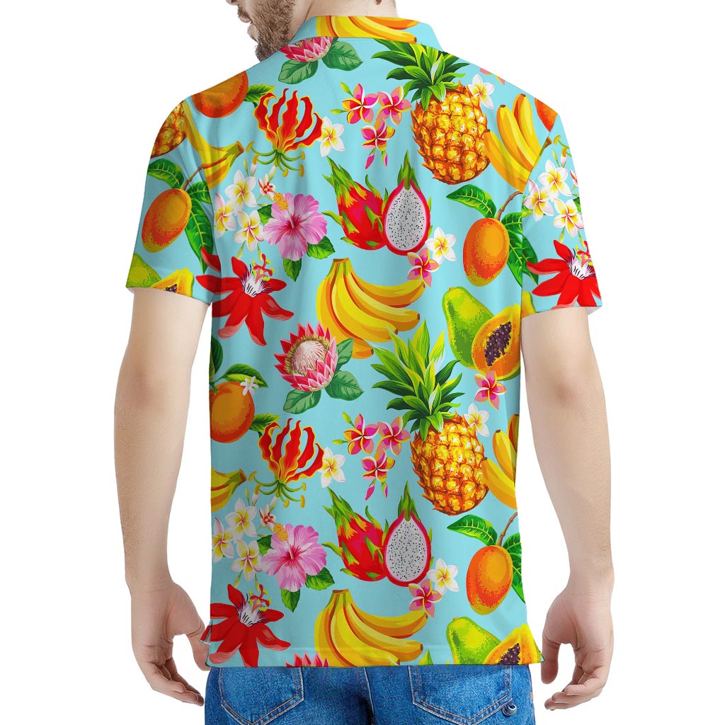 Hawaiian Tropical Fruits Pattern Print Men's Polo Shirt