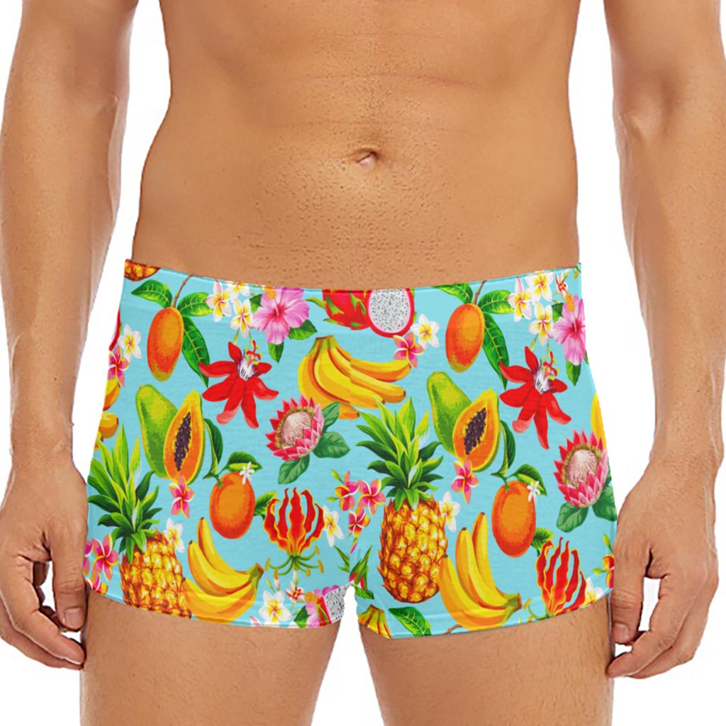 Hawaiian Tropical Fruits Pattern Print Men's Short Boxer Briefs