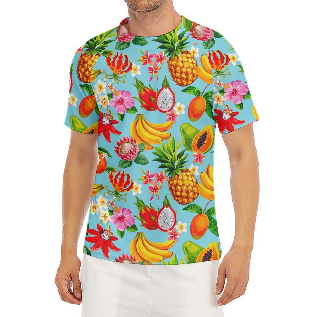Hawaiian Tropical Fruits Pattern Print Men's Short Sleeve Rash Guard