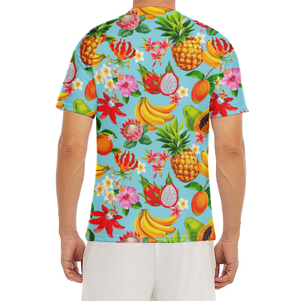 Hawaiian Tropical Fruits Pattern Print Men's Short Sleeve Rash Guard