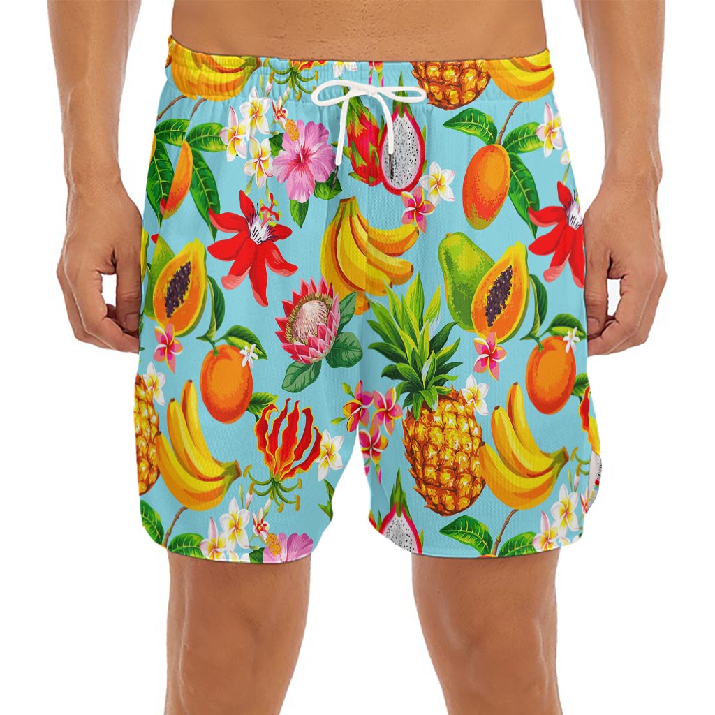 Hawaiian Tropical Fruits Pattern Print Men's Split Running Shorts