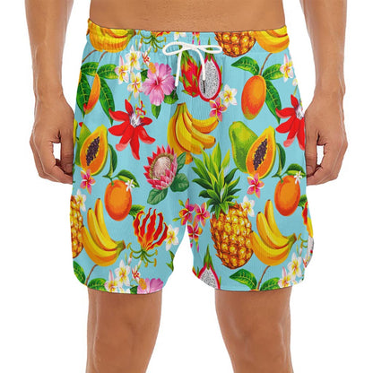 Hawaiian Tropical Fruits Pattern Print Men's Split Running Shorts