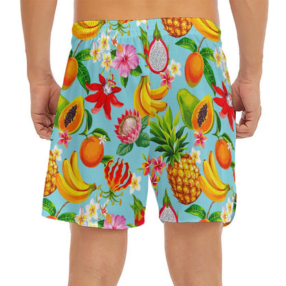 Hawaiian Tropical Fruits Pattern Print Men's Split Running Shorts
