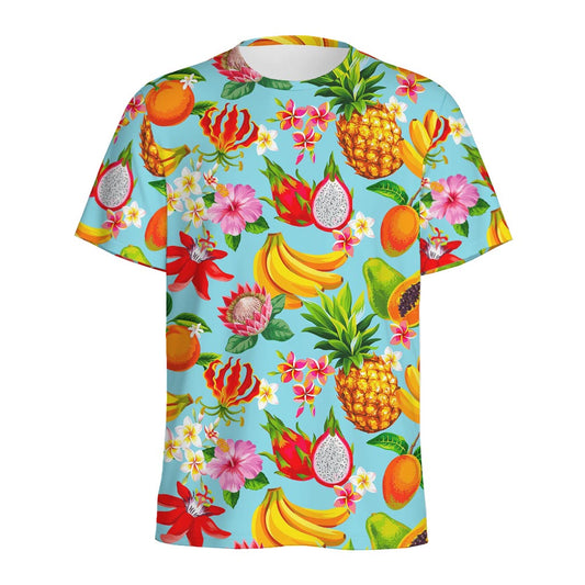 Hawaiian Tropical Fruits Pattern Print Men's Sports T-Shirt