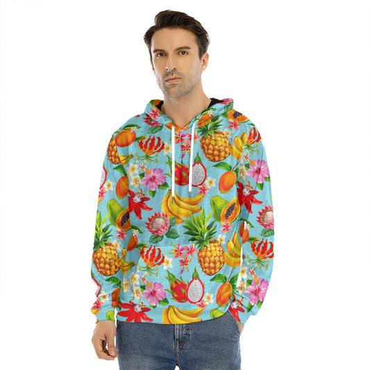 Hawaiian Tropical Fruits Pattern Print Men's Velvet Pullover Hoodie
