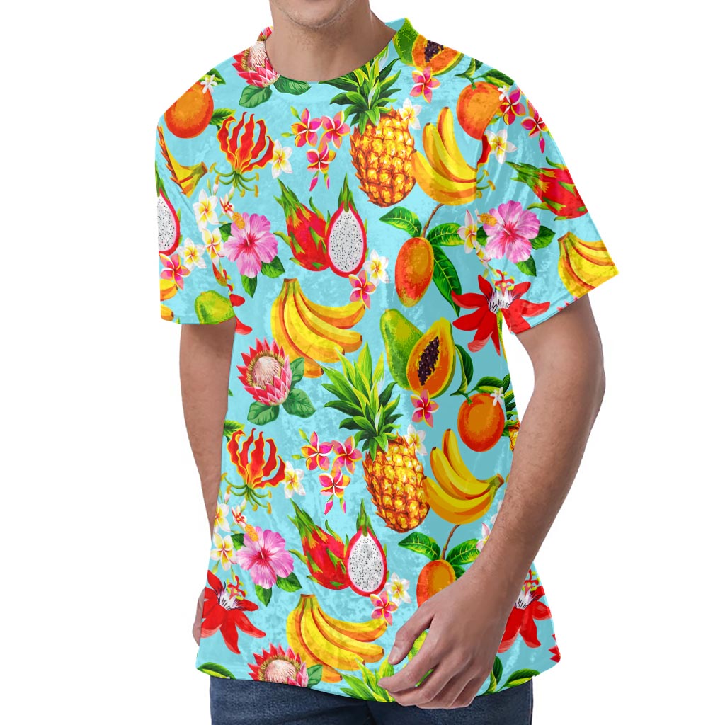 Hawaiian Tropical Fruits Pattern Print Men's Velvet T-Shirt