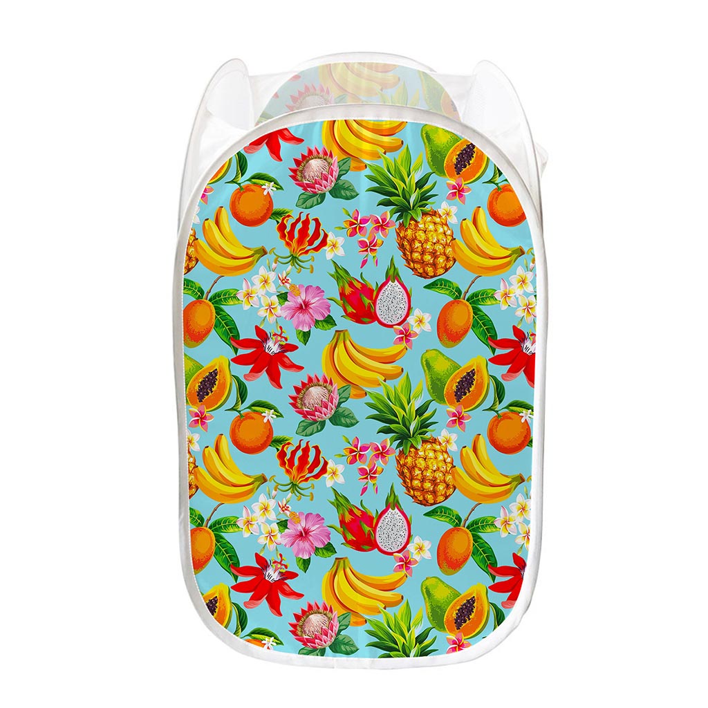 Hawaiian Tropical Fruits Pattern Print Mesh Laundry Hamper