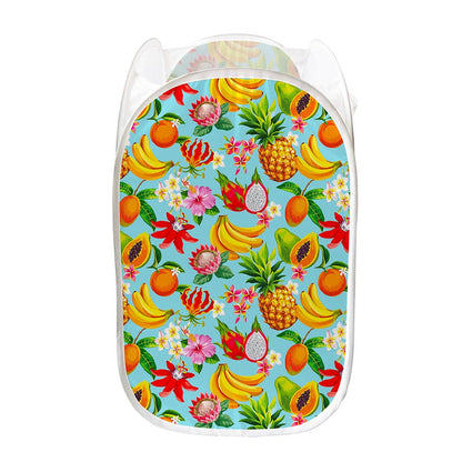 Hawaiian Tropical Fruits Pattern Print Mesh Laundry Hamper