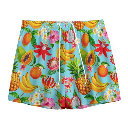Hawaiian Tropical Fruits Pattern Print Mesh Shorts