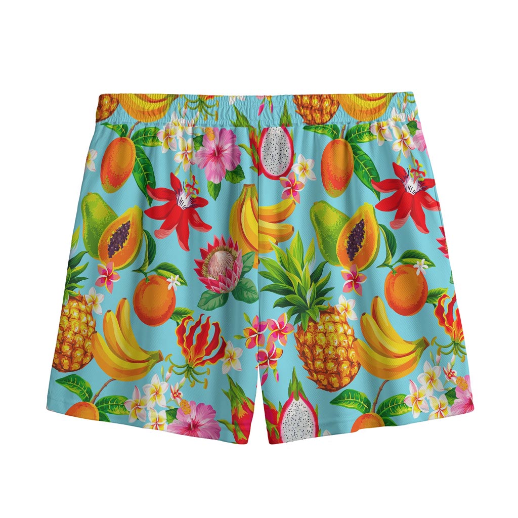 Hawaiian Tropical Fruits Pattern Print Mesh Shorts