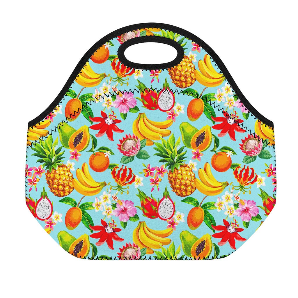 Hawaiian Tropical Fruits Pattern Print Neoprene Lunch Bag