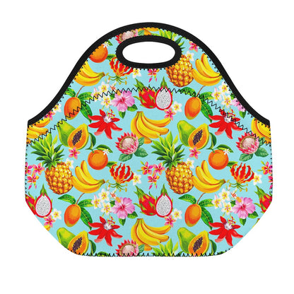 Hawaiian Tropical Fruits Pattern Print Neoprene Lunch Bag