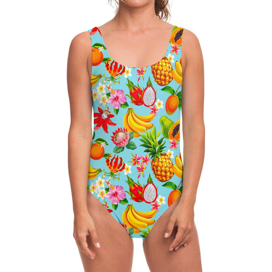 Hawaiian Tropical Fruits Pattern Print One Piece Swimsuit