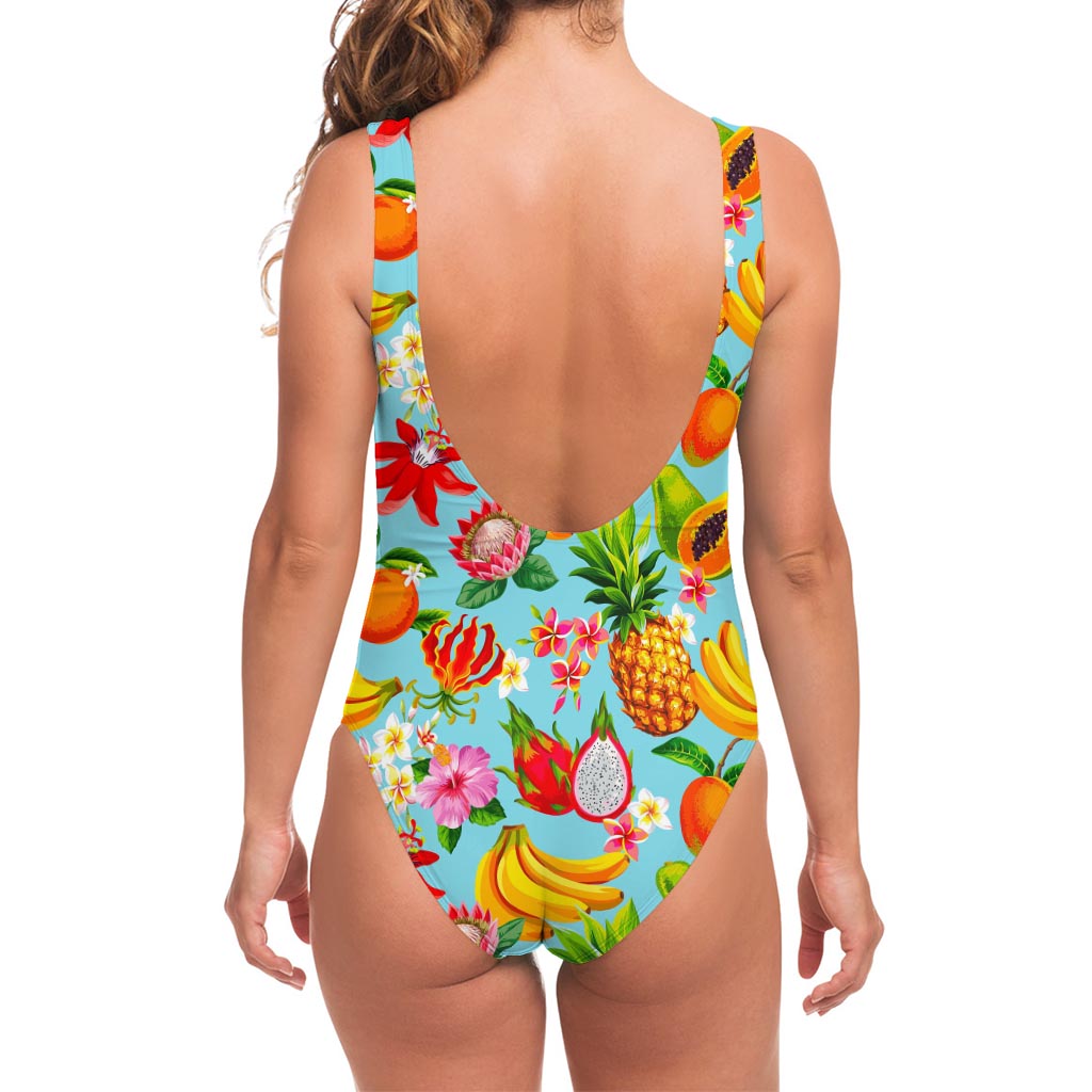 Hawaiian Tropical Fruits Pattern Print One Piece Swimsuit
