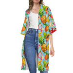 Hawaiian Tropical Fruits Pattern Print Open Front Beach Cover Up