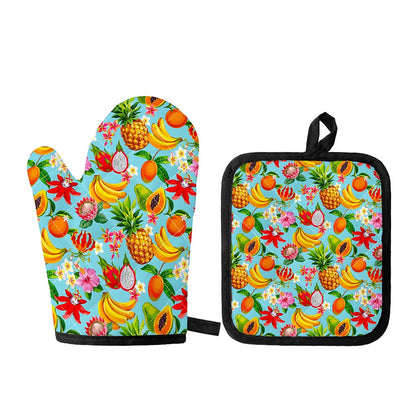 Hawaiian Tropical Fruits Pattern Print Oven Mitt And Pot Holder Set