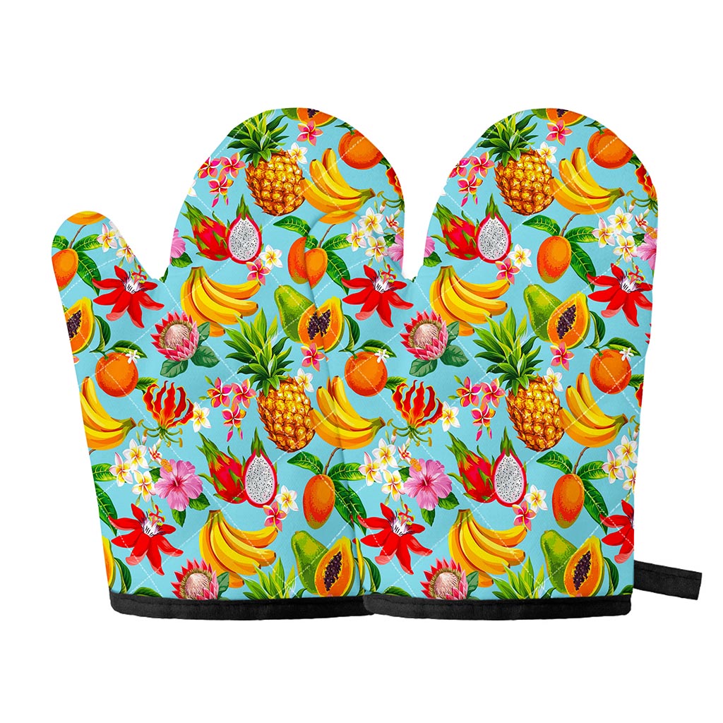 Hawaiian Tropical Fruits Pattern Print Oven Mitts