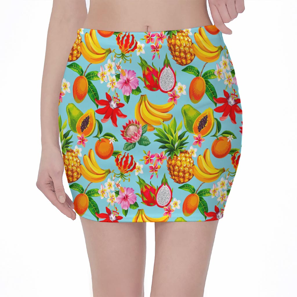 Hawaiian Tropical Fruits Pattern Print Pencil Mini Skirt