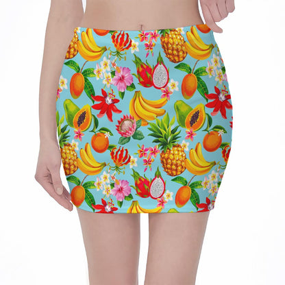 Hawaiian Tropical Fruits Pattern Print Pencil Mini Skirt