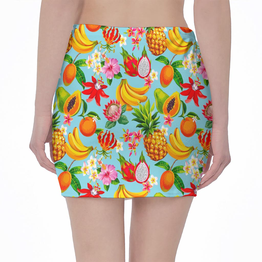 Hawaiian Tropical Fruits Pattern Print Pencil Mini Skirt