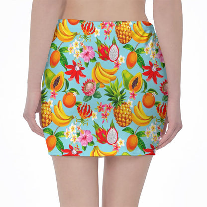 Hawaiian Tropical Fruits Pattern Print Pencil Mini Skirt