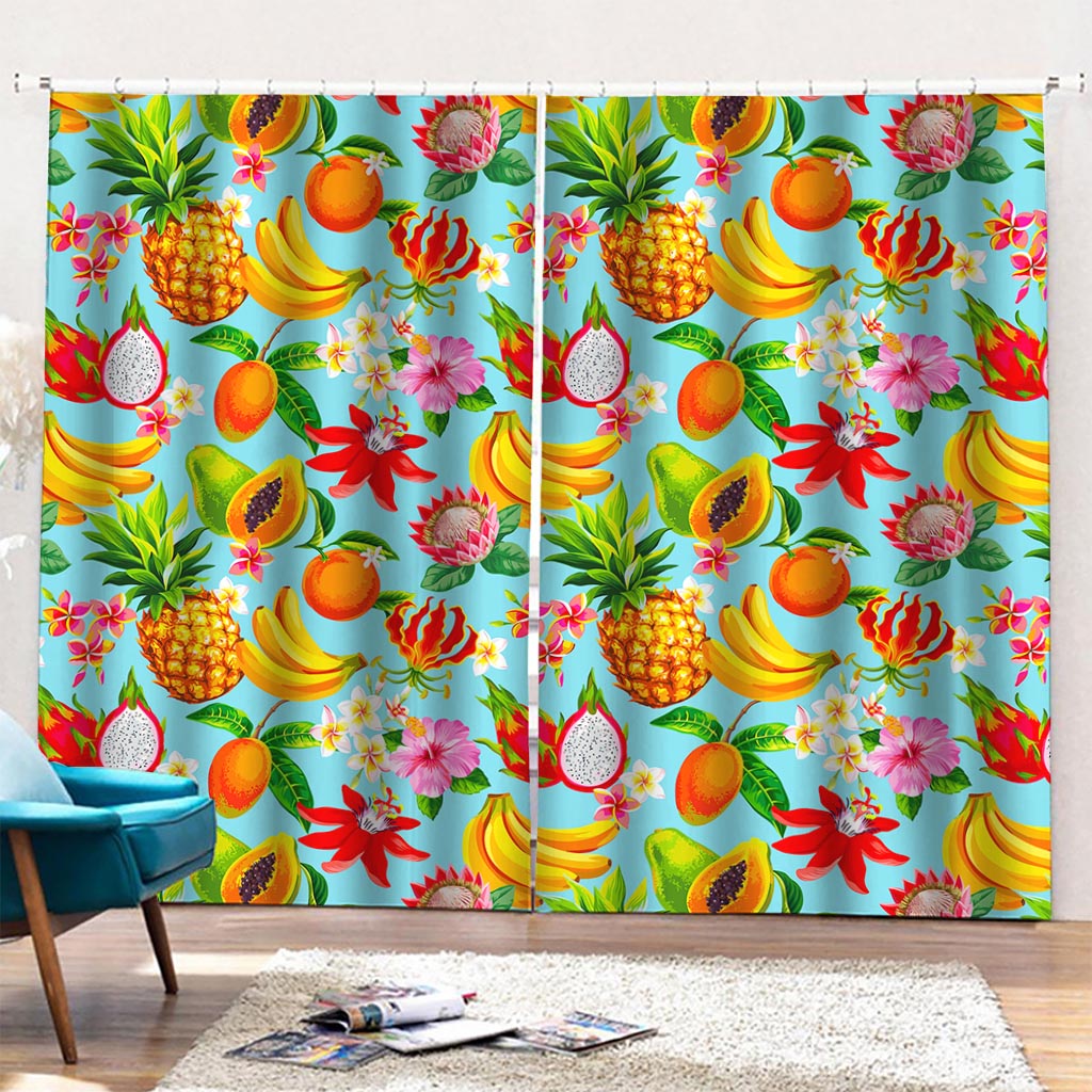 Hawaiian Tropical Fruits Pattern Print Pencil Pleat Curtains