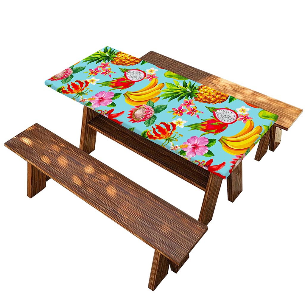 Hawaiian Tropical Fruits Pattern Print Picnic Table Cover