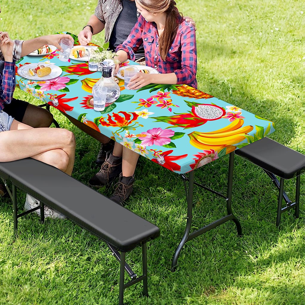 Hawaiian Tropical Fruits Pattern Print Picnic Table Cover