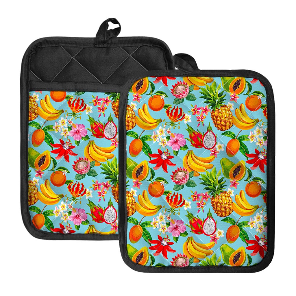 Hawaiian Tropical Fruits Pattern Print Pot Holders With Pocket