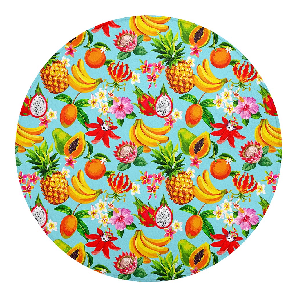 Hawaiian Tropical Fruits Pattern Print Round Blanket