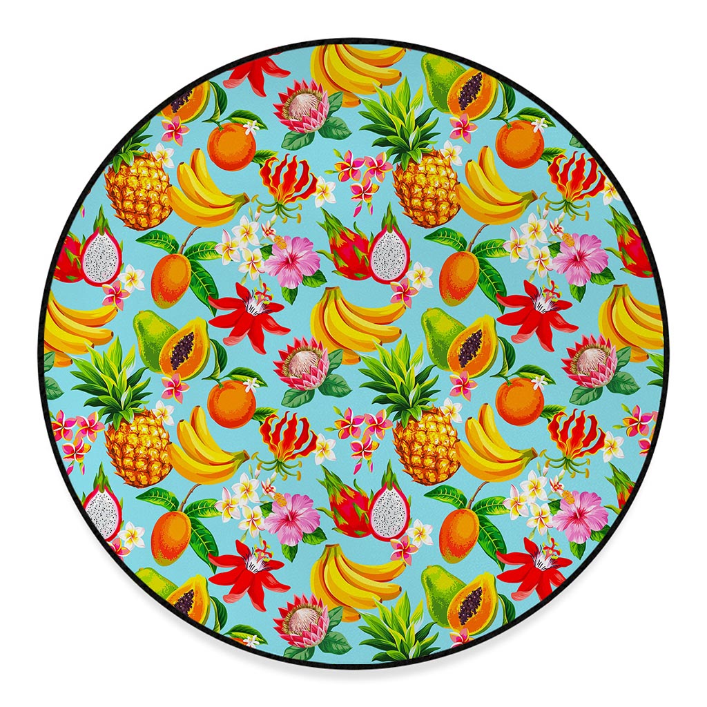 Hawaiian Tropical Fruits Pattern Print Round Floor Mat