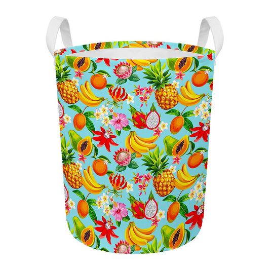 Hawaiian Tropical Fruits Pattern Print Round Laundry Basket