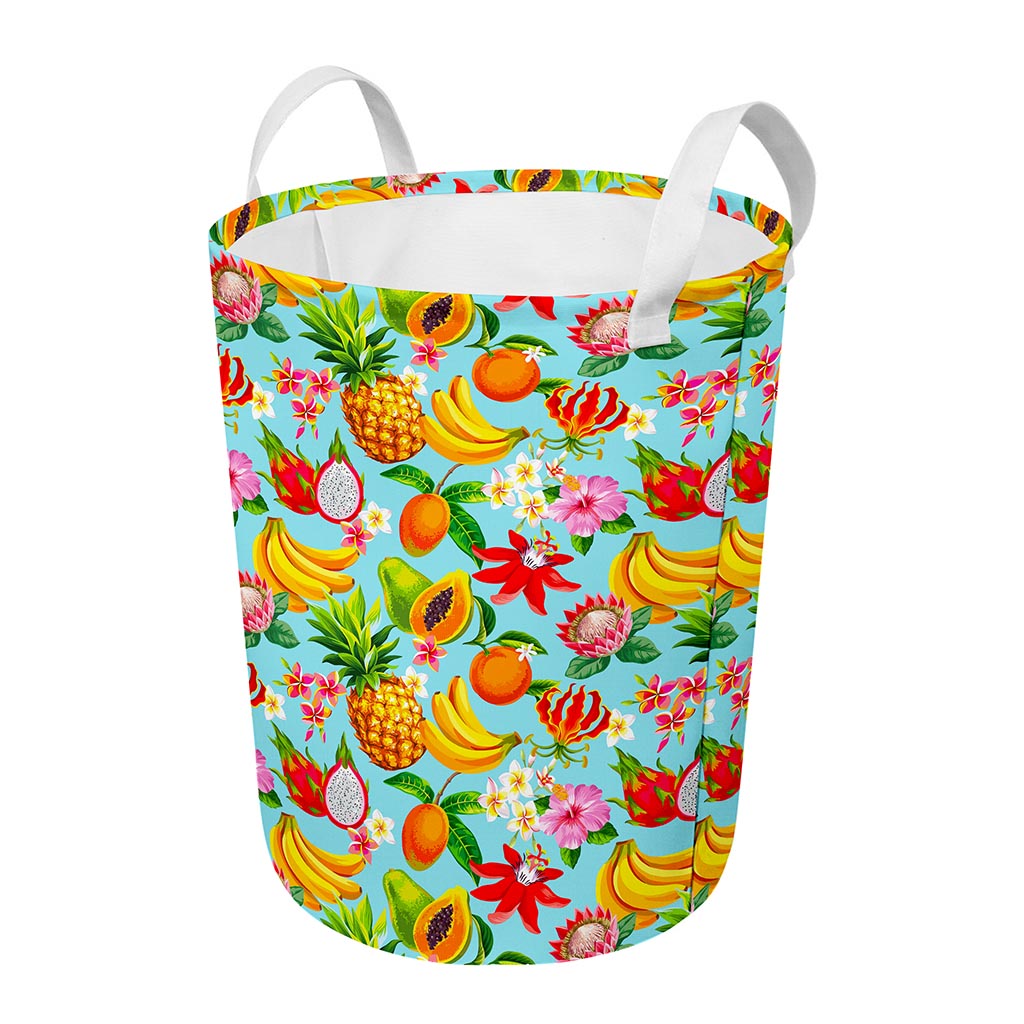 Hawaiian Tropical Fruits Pattern Print Round Laundry Basket