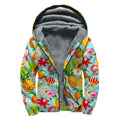 Hawaiian Tropical Fruits Pattern Print Sherpa Lined Zip Up Hoodie