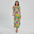 Hawaiian Tropical Fruits Pattern Print Short Sleeve Maxi Dress