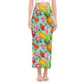 Hawaiian Tropical Fruits Pattern Print Side Slit Maxi Skirt